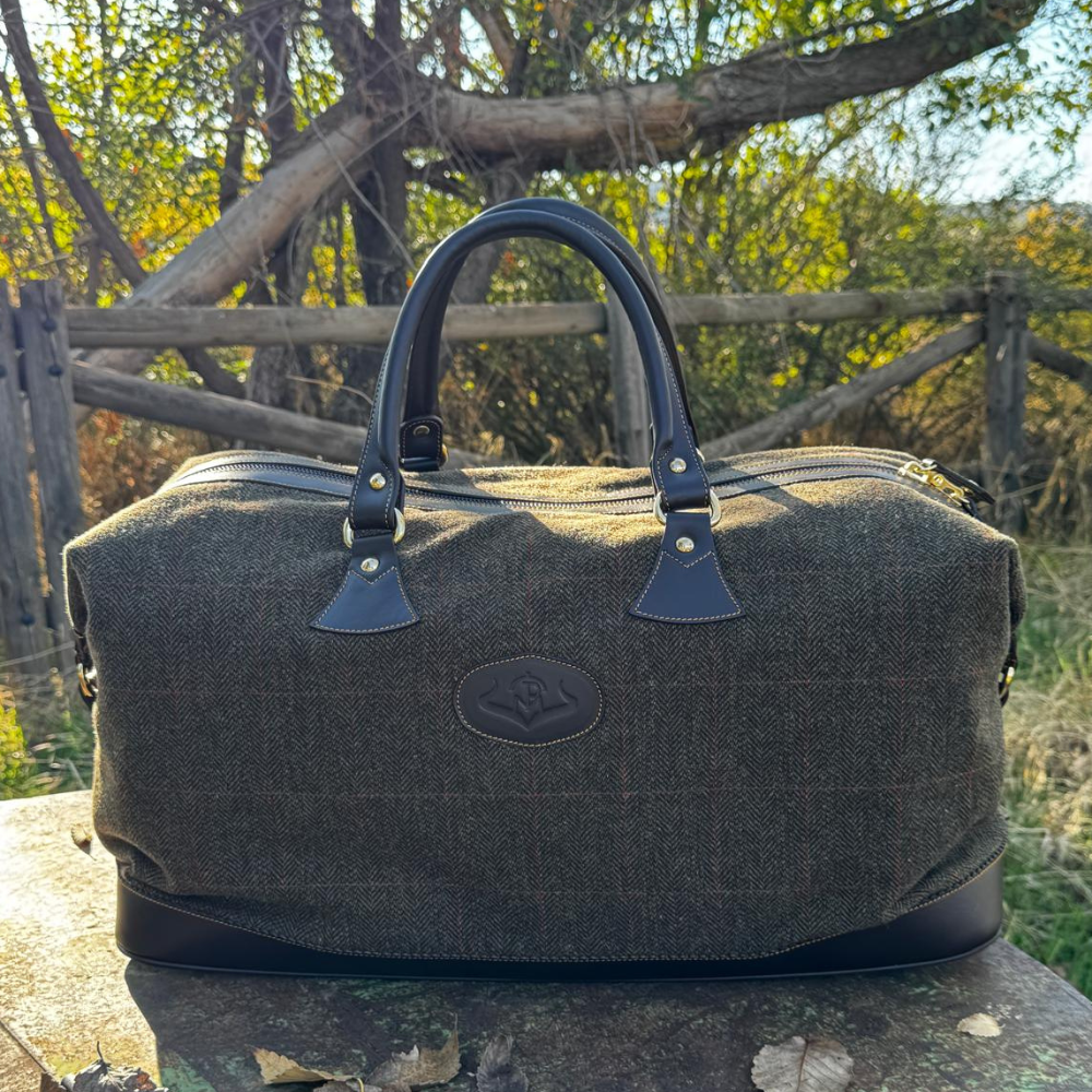 29008 KAKI CAMEL (3) bolso de viaje en tweed y piel